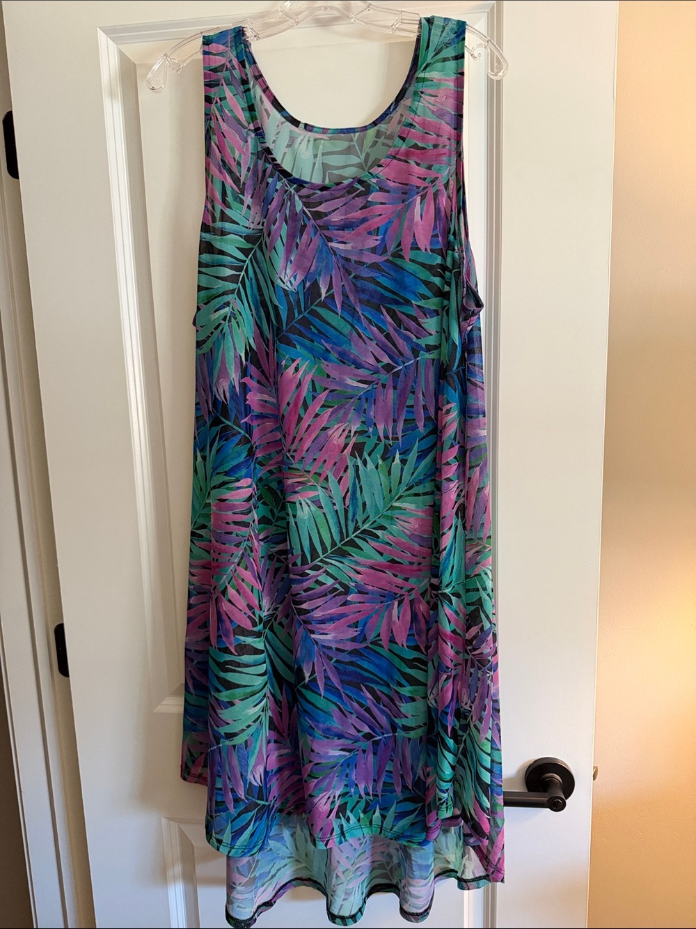 Swimsuits For All Tropical Leaf Swing Coverup in Teal, Purple & Pink